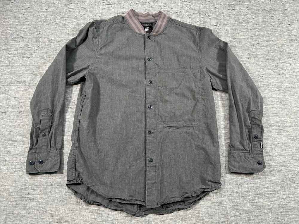 G-Star Raw Bomber Collar Regular Shirt Mens Medium Grey Long Sleeve Button-Up
